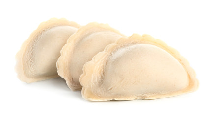 Fototapeta na wymiar Raw dumplings on white background