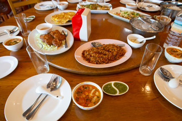 Dining set at the restaurant . Lunch at a hotel.