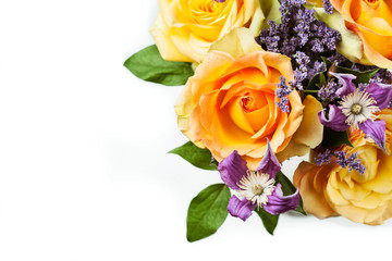 Yellow roses and purple clematis