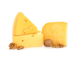 Tasty cheese on white background