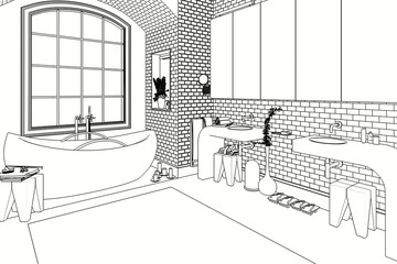 3d sketch of living room - 3d illustration