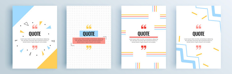 Quote frames blank templates set. Text in brackets, citation empty speech bubbles, quote bubbles. Textbox isolated on color background. Vector illustration.