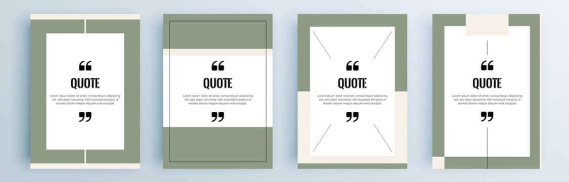 Quote frames blank templates set. Text in brackets, citation empty speech bubbles, quote bubbles. Textbox isolated on color background. Vector illustration.