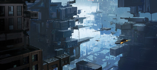 Multi-dimensional urban space, exotic concepts, digital painting. © liuzishan