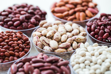 collection set of beans, legumes on bowl on white background