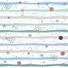 Cute Seamless Pattern with colorful ball on paper background with stripes. Hand Drawn.
