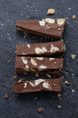 chocolate turron on ceramic background