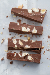 chocolate turron on ceramic background