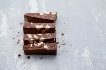 chocolate turron on ceramic background