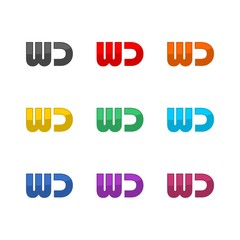 WD Letter Design color icon set isolated on white background