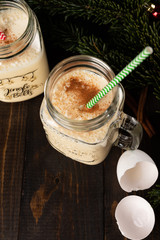 Christmas eggnog or Tom and Jerry cocktail with cinnamon