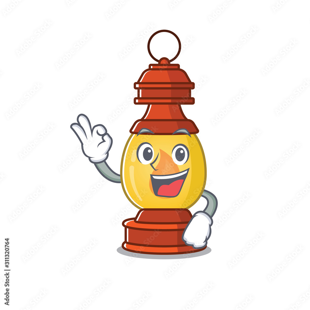 Sticker lantern scroll mascot design making an okay gesture