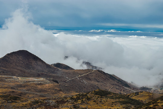 nathang valley aerial view of mountains