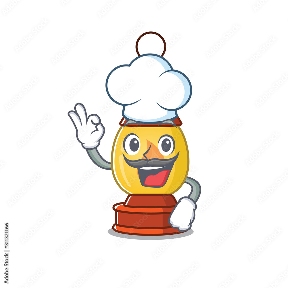 Poster funny chef lantern scroll cartoon character wearing white hat