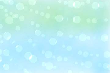 Hand drawing. Beautiful abstract blurred soft bokeh on green and blue background. Gradient image. Copy space. Can be use decorate for any brochure, advertising, card, holiday season, print.