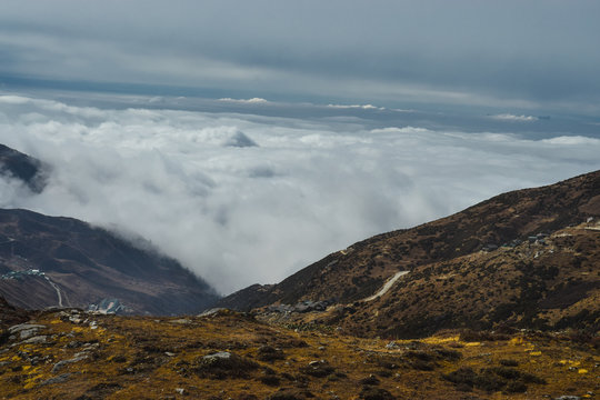 Nathang Valley view of mountains and clouds