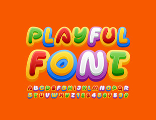 Vector playful colorful Font. Bright funny Alphabet Letters and Numbers for Children