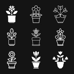 Flowerpot icon, vectorized plants in a pot, flower symbol