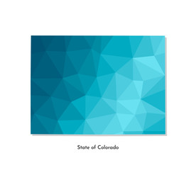 Vector isolated illustration icon with simplified blue map's silhouette of State of Colorado (USA). Polygonal geometric style. White background