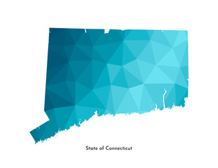 Vector isolated illustration icon with simplified blue map's silhouette of State of Connecticut (USA). Polygonal geometric style. White background