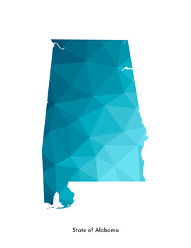 Vector isolated illustration icon with simplified blue map's silhouette of State of Alabama (USA). Polygonal geometric style. White background