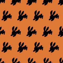 Seamless pattern with black rabbit. Vector illustration for kids.