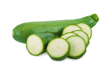 fresh green zucchini with slice isolated on white background