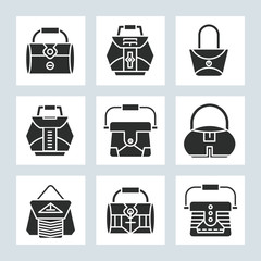handbag and pouch icons glyph design