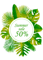 abstract background with place for your text with tropical leaves