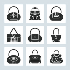 handbag and pouch icons glyph design