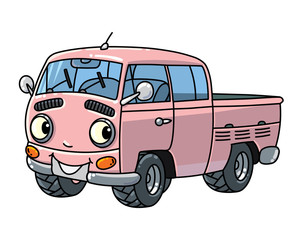 Funny small retro pickup car or van with eyes © passengerz