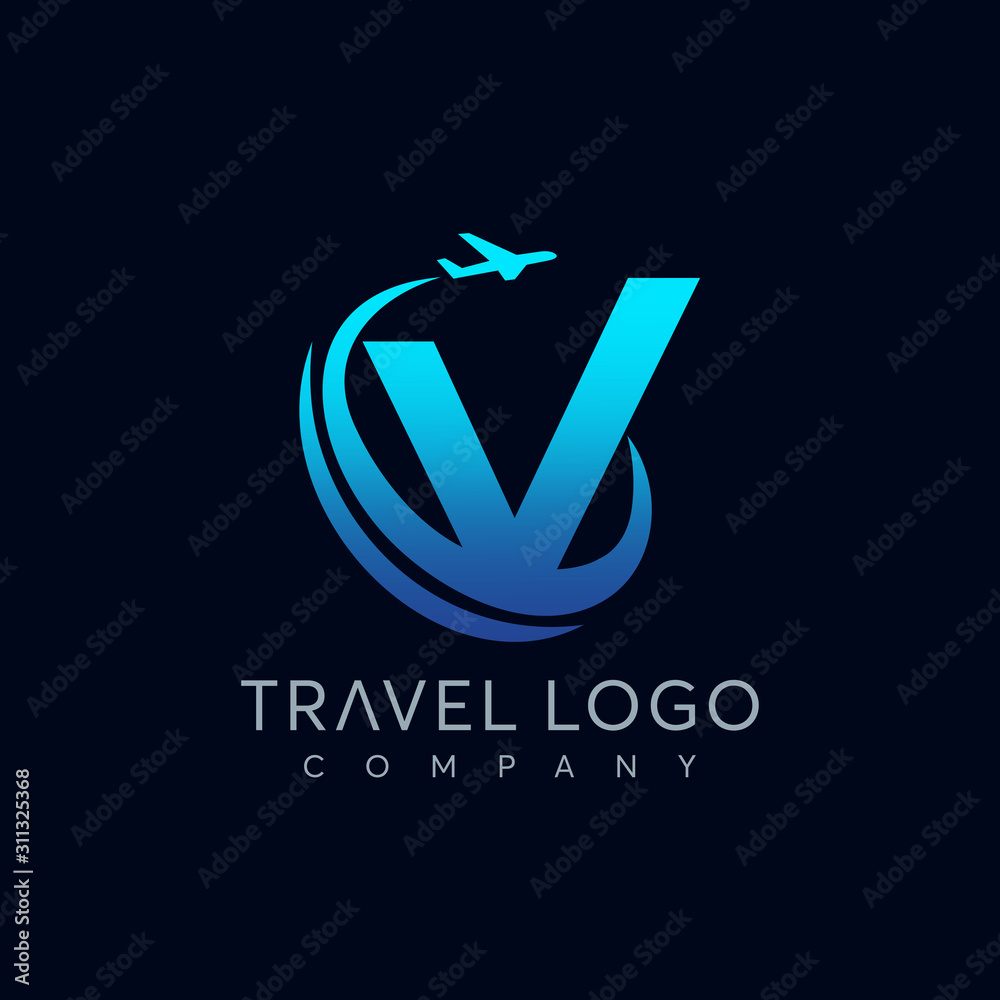 Wall mural letter v tour and travel logo design vector