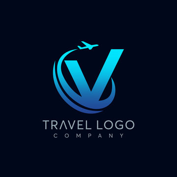 Letter V Tour And Travel Logo Design Vector