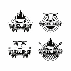 Wagyu Beef Japanese Logo Design Vector
