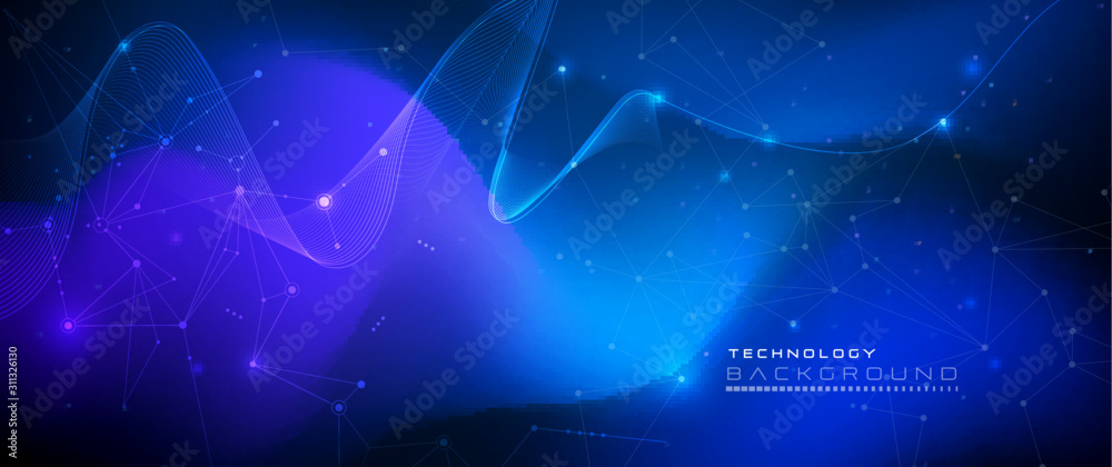 Wall mural vector illustration molecule,connected lines with dots,technology on blue background. abstract inter