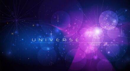 Vector abstract of cosmos. Illustration night sky, Cosmic Galaxy background with nebula, stardust and bright, light shining stars. Dark blue color of universe background for your design.
