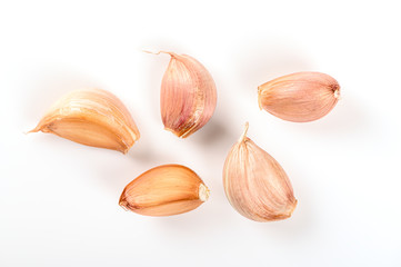 Top view, Garlic isolated on white background.