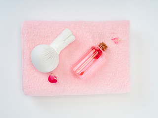 Spa products of rose essential oil.