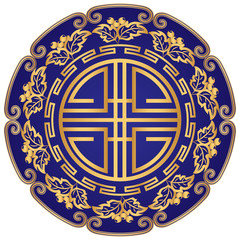 Mandala of blue color with golden floral and geometric ornaments. Ethnic design element. pattern for henna tattoo and pattern. Vector.  