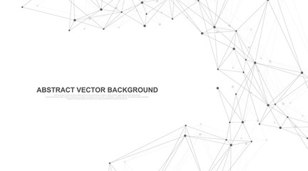 Abstract plexus background with connected lines and dots. Plexus geometric effect. Digital data visualization. Futuristic technology style low-poly element for design. Vector illustration.