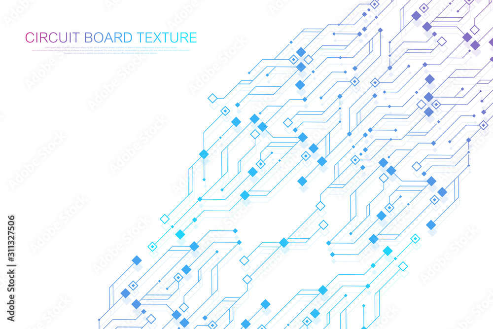 Poster Technology abstract circuit board texture background. High-tech futuristic circuit board banner wallpaper. Digital data. Engineering electronic motherboard. Minimal array Big Data Vector illustration