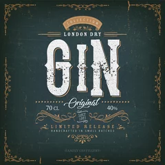 Foto op Plexiglas Vintage London Gin Label For Bottle / Illustratie van een vintage design elegant London dry gin label, met handgemaakte belettering, specifieke productvermeldingen, texturen en met de hand getekende patronen © benchart