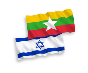 Fototapeta premium Flags of Myanmar and Israel on a white background
