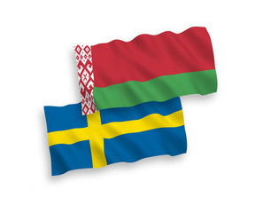Flags of Sweden and Belarus on a white background