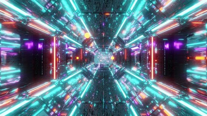 futuristic scifi tunnel corridor with glowing flying spheres particles 3d illustration background wallpaper graphic design