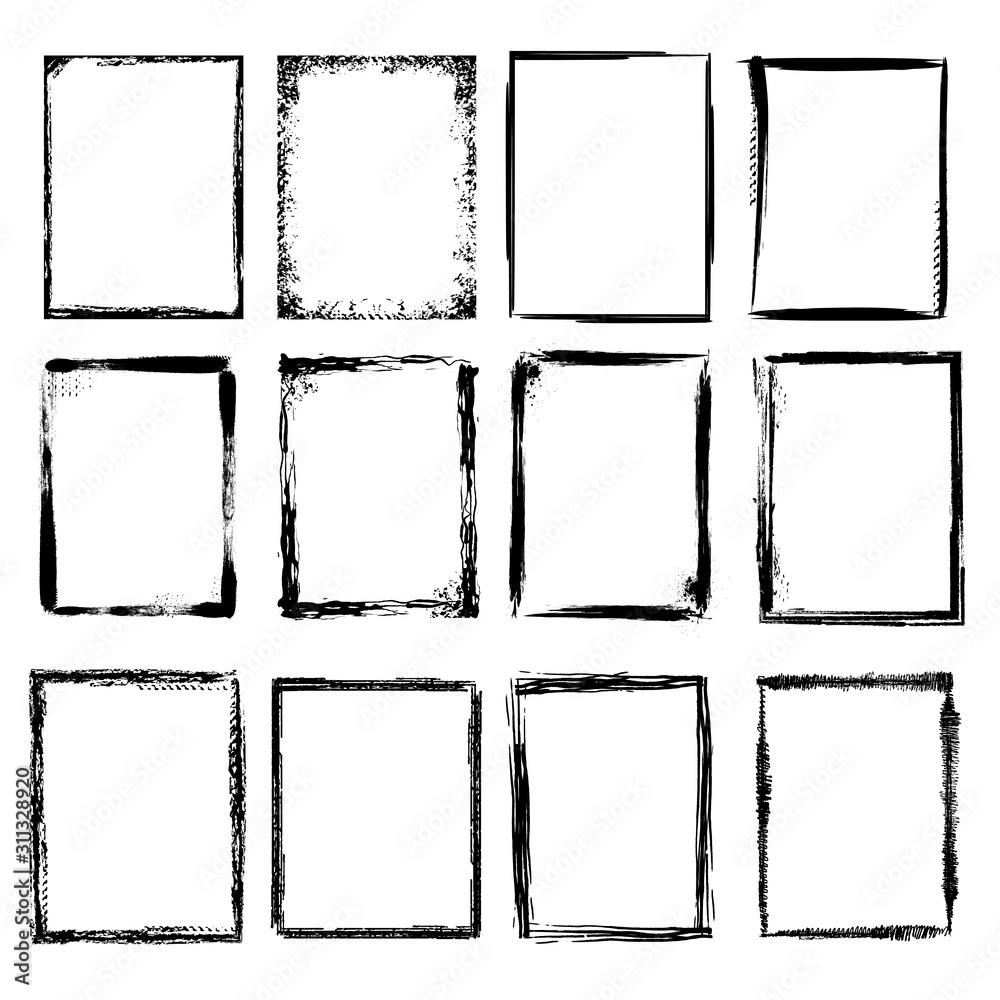 Wall mural grunge frames. scratchy sketched shapes for graphic design projects vector collection. illustration 
