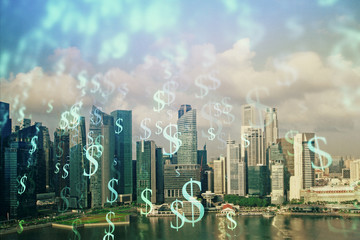 Forex chart on cityscape with skyscrapers wallpaper multi exposure. Financial research concept.