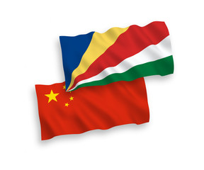 Flags of Seychelles and China on a white background