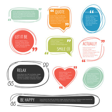 Quote frames. Text blog colorful information blocks sticky labels for web pages vector templates. Illustration speech quote, blog text frame comment
