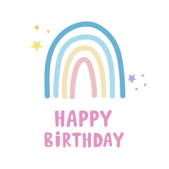 Happy Birthday. Vector drawing rainbow. Greeting card design